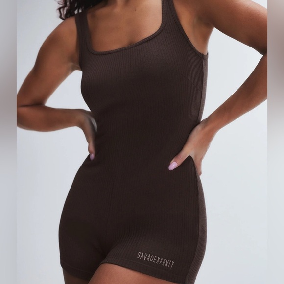 NWT, Savage X Fenty, ESSENTIAL RIB ROMPER, Double Expresso Brown, 1X - Picture 1 of 6